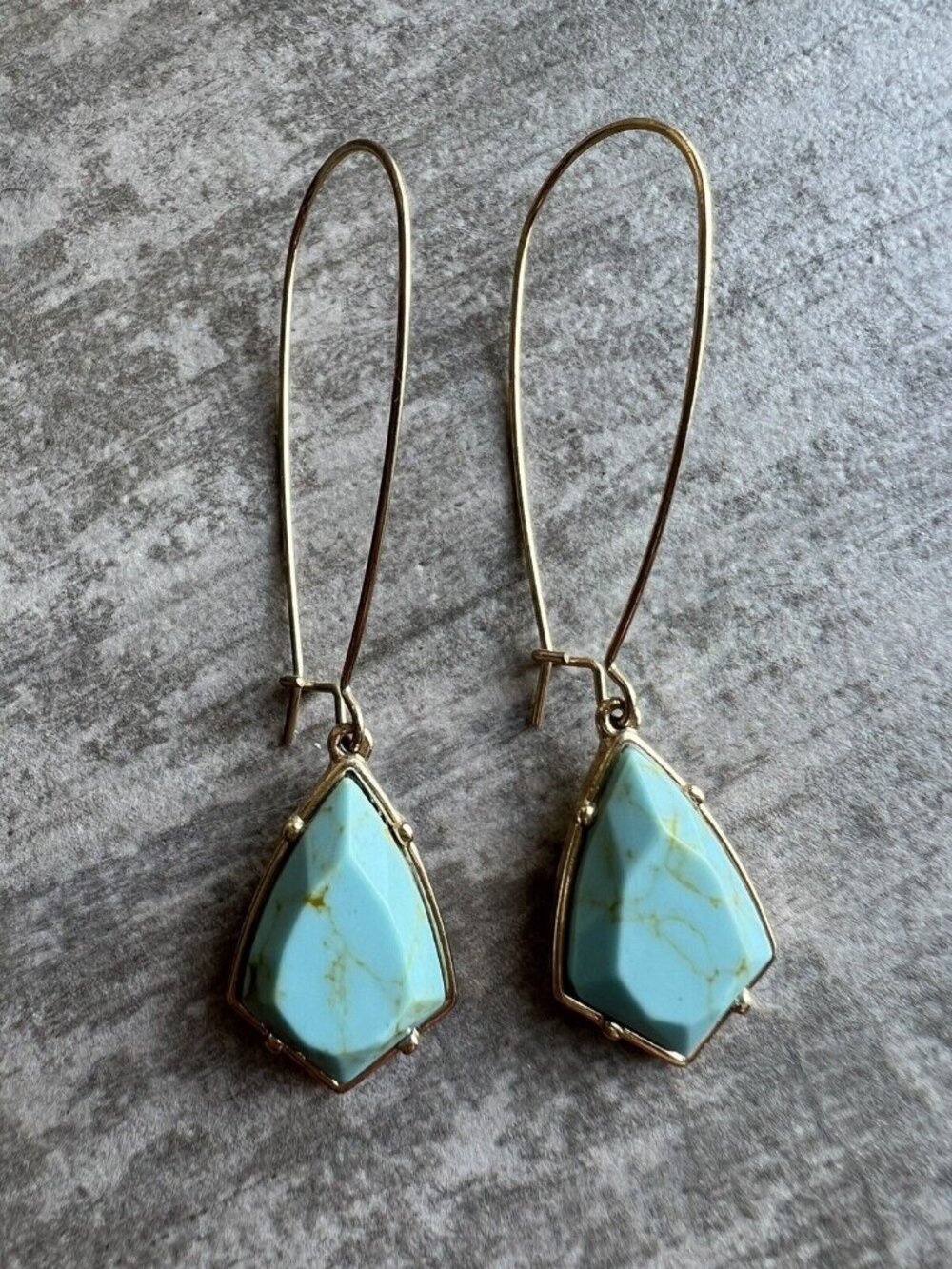 Los Angeles Boutique Turquoise Gold Dangle Drop Boho Statement Fashion Earrings